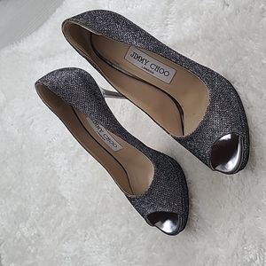 Jimmy Shoe Lame Glitter Anthracite peep toe shoes